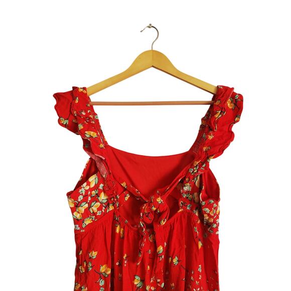 LC Lauren Conrad Ruffle Sleeve Linen Blend Fit & Flare Dress Red Size Large - Picture 5 of 8